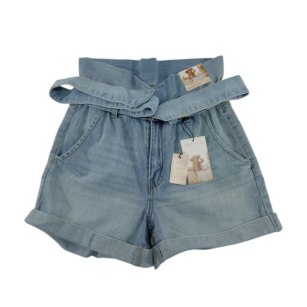 Sincerely Jules Denim Shorts High Waist Paper Bag Belted Cuffed‎ Size 3/26